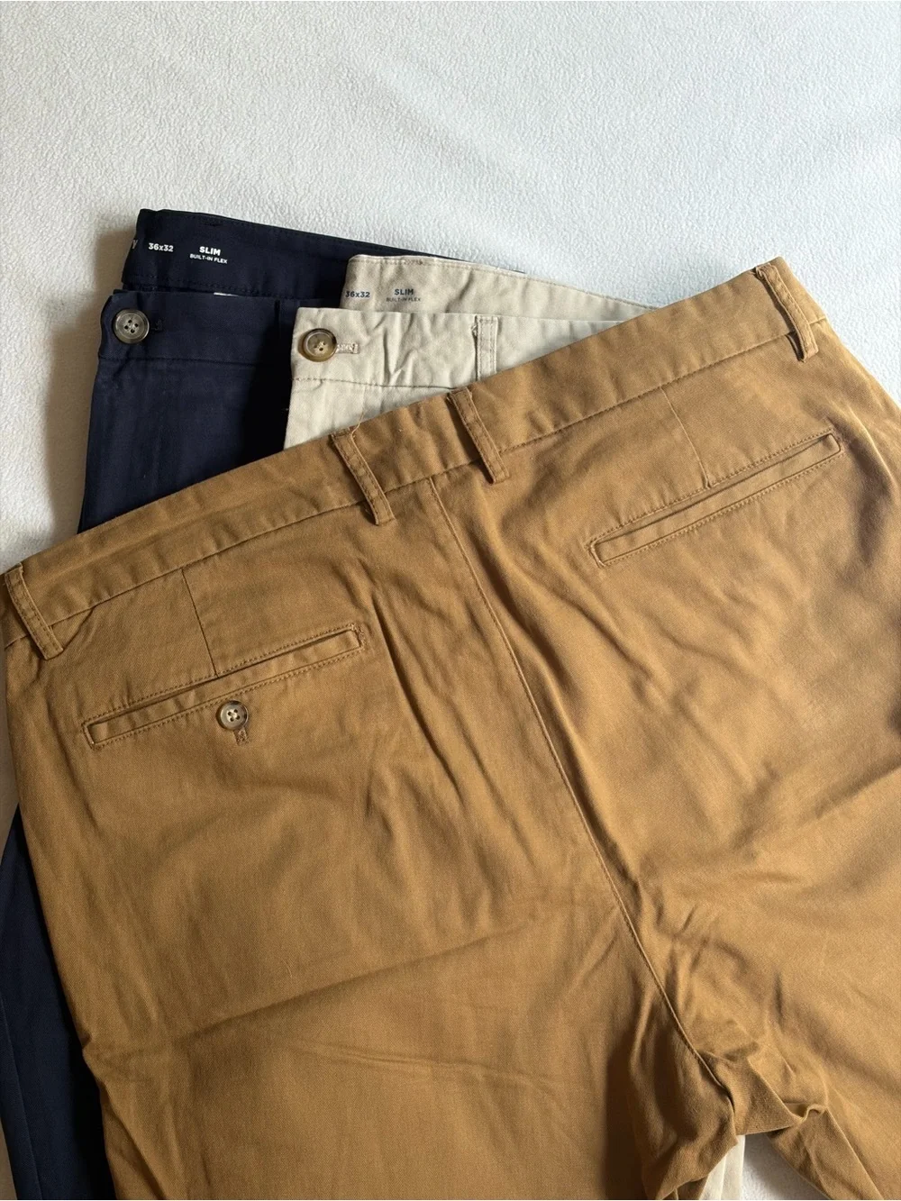 Old Navy Slim Built-In Flex Chino Pants Bundle 36x32 Khaki Navy Tan Men Lot of 3